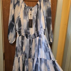 Tommy Hilfiger Blue and White Long Sleeve Dress